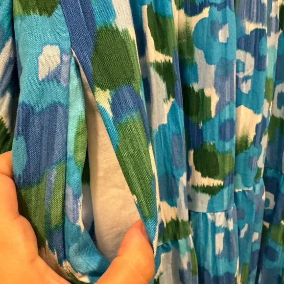 Pomander Place blue floral collared maxi dress with pockets, size M - Picture 7 of 9